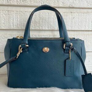 COACH Teal Blue Peyton Leather Satchel Tote Crossbody Handbag 32829
